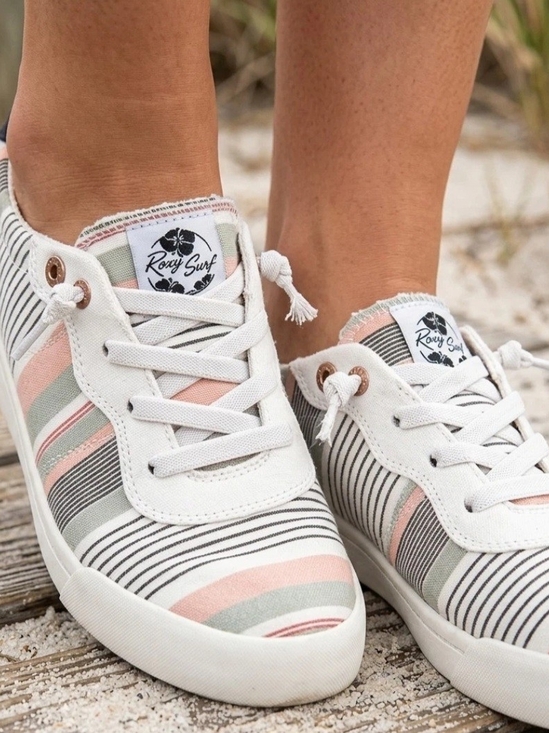 Roxy Shoes - Roxy Bayshore Slip On Sneakers Women's Sz 7 Grey White Pink Stripe